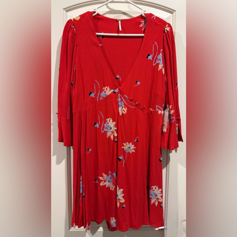 Free People NWT Time On My Side Red Floral Mini Dress - Picture 5 of 7